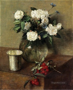 Rosas blancas y cerezas pintor de flores Henri Fantin Latour Pinturas al óleo
